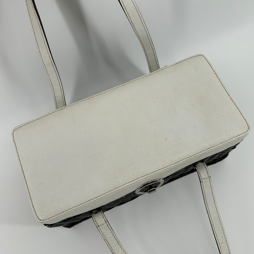 Vintage Kate Spade New York Black Wicker Basket White Leather Bag Polka Dot - Picture 3 of 16